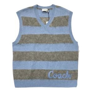 Coach Blue Multi Grandpacore Mohair Wool Striped V-Neck Sweater Vest Knit CP976